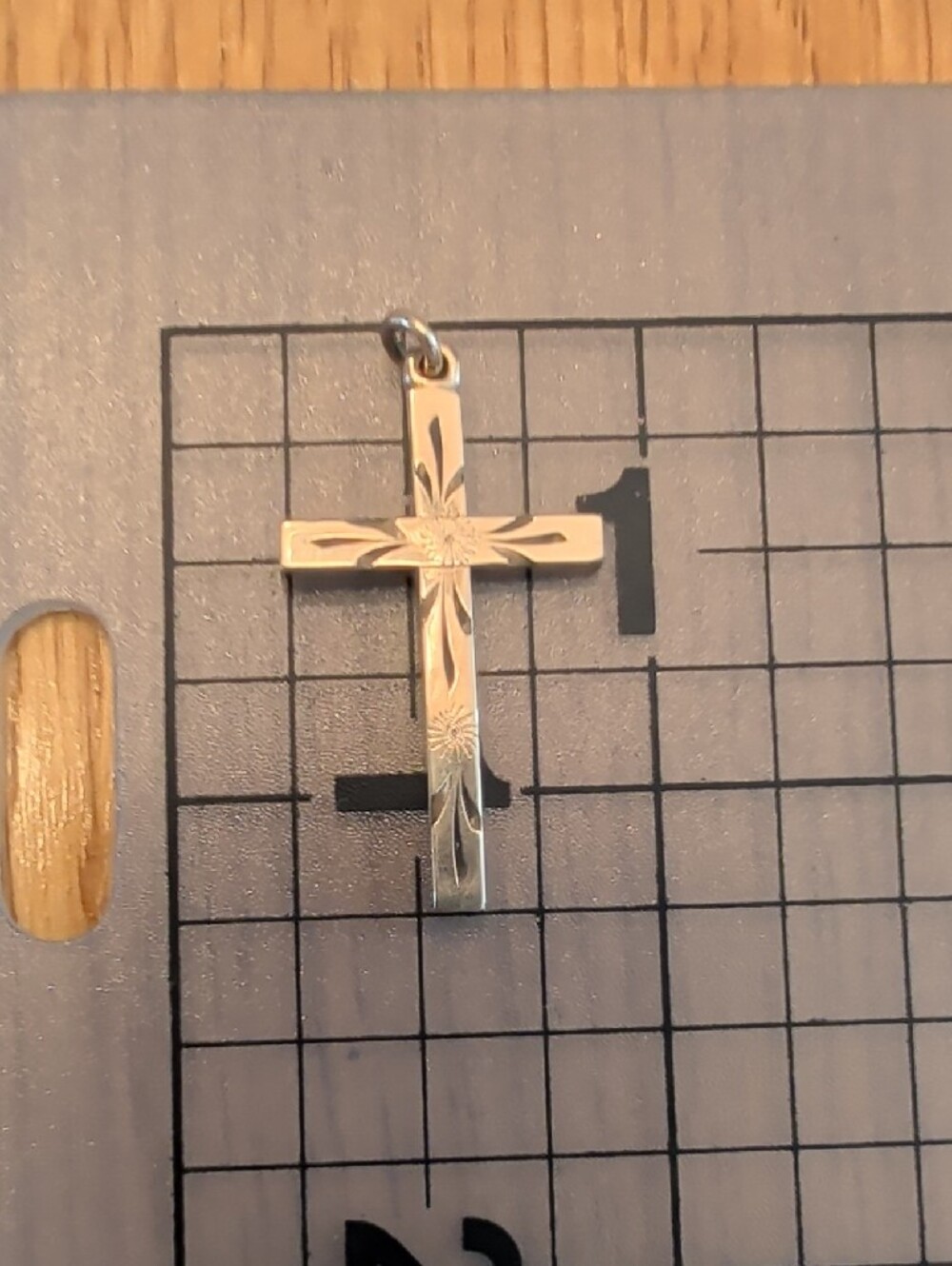 12K Gold Filled Floral Engraved Cross Pendant - Women Jewelry - Picture 2 of 5